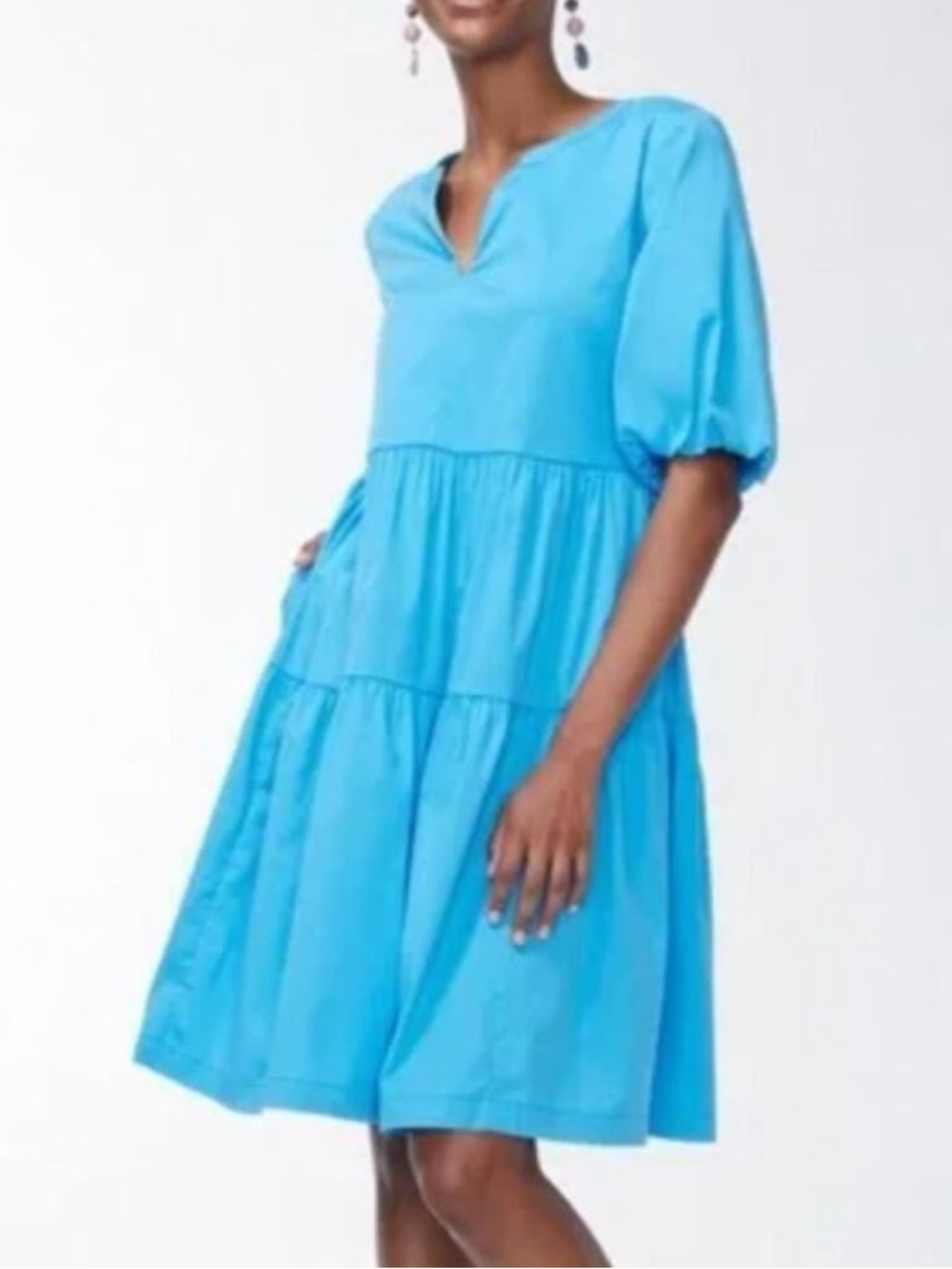 Beautiful Chico’s Blue Tiered Puff Sleeved dress size XL